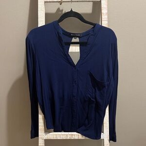 Navy Blue Button-Up, Open Back Women's Top